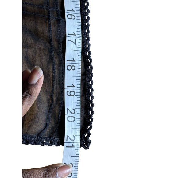 Betsey Johnson Sheer Black Lightweight Designer Wrap Scarf Delicate Crochet Trim - Picture 5 of 5